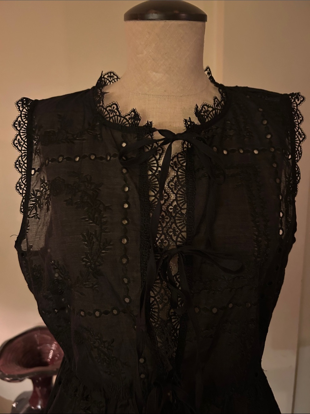 Calypso St. Barth Black embroidered lace Trim tie front Peplum top. Brand new. - Picture 13 of 15